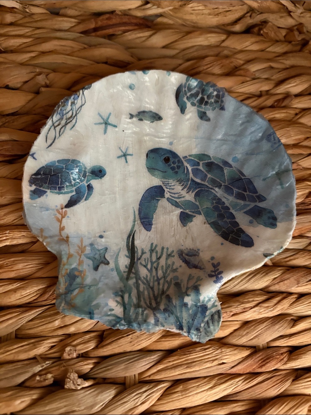 Hand Crafted Blue and Teal Sea Turtle Shell Accent